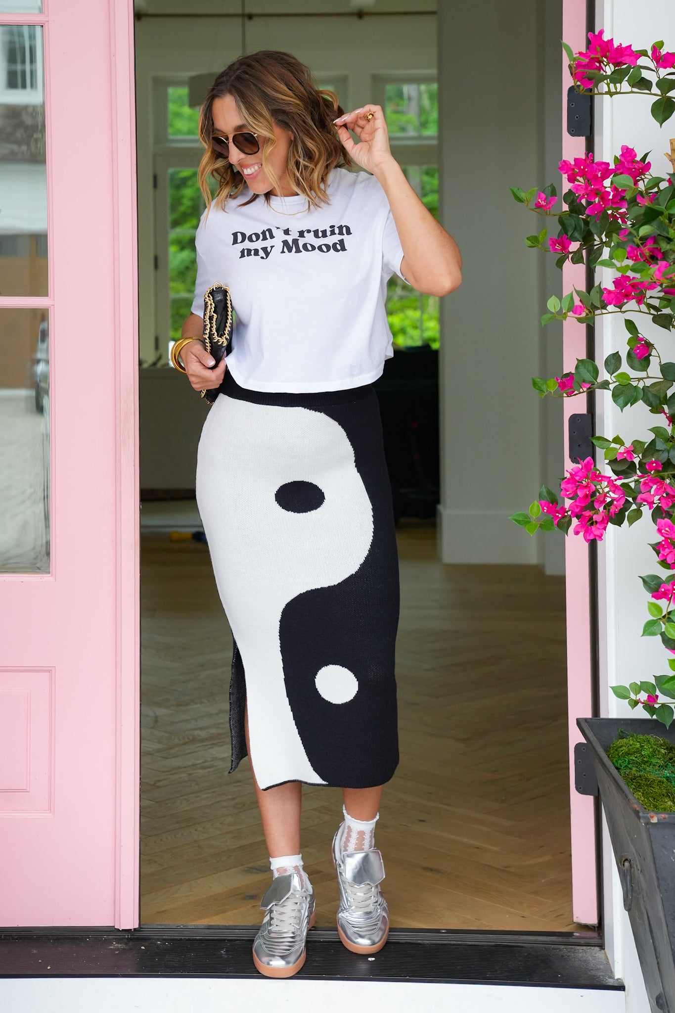 Plus/Reg White Short Sleeve "Don't Ruin My Mood" Cropped Graphic Tee