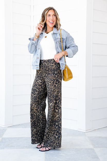 Judy Blue High Rise Leopard Retro Wide Leg Jeans
