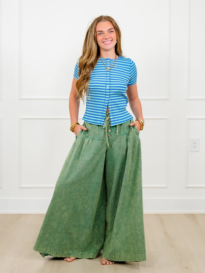 Stripes Short Sleeve Button Down Top