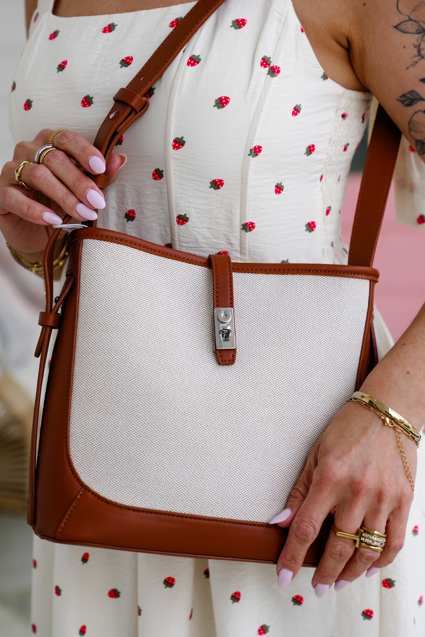 Mabel Structured Canvas Bag with Vegan Leather Trim