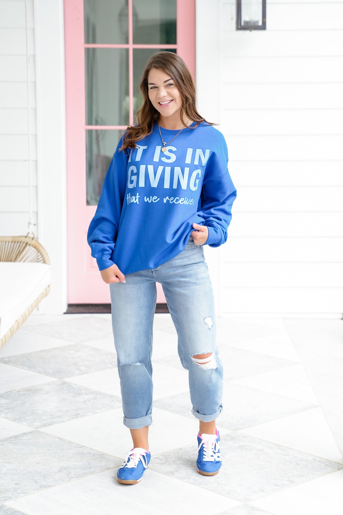 Plus/Reg Long Sleeve "It Is In Giving That We Receive" Graphic Sweatshirt