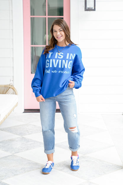 Plus/Reg Long Sleeve "It Is In Giving That We Receive" Graphic Sweatshirt