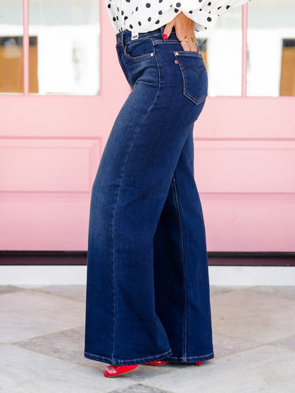 Judy Blue High Rise Petite/Reg Dark Wash Retro Wide Leg Jeans