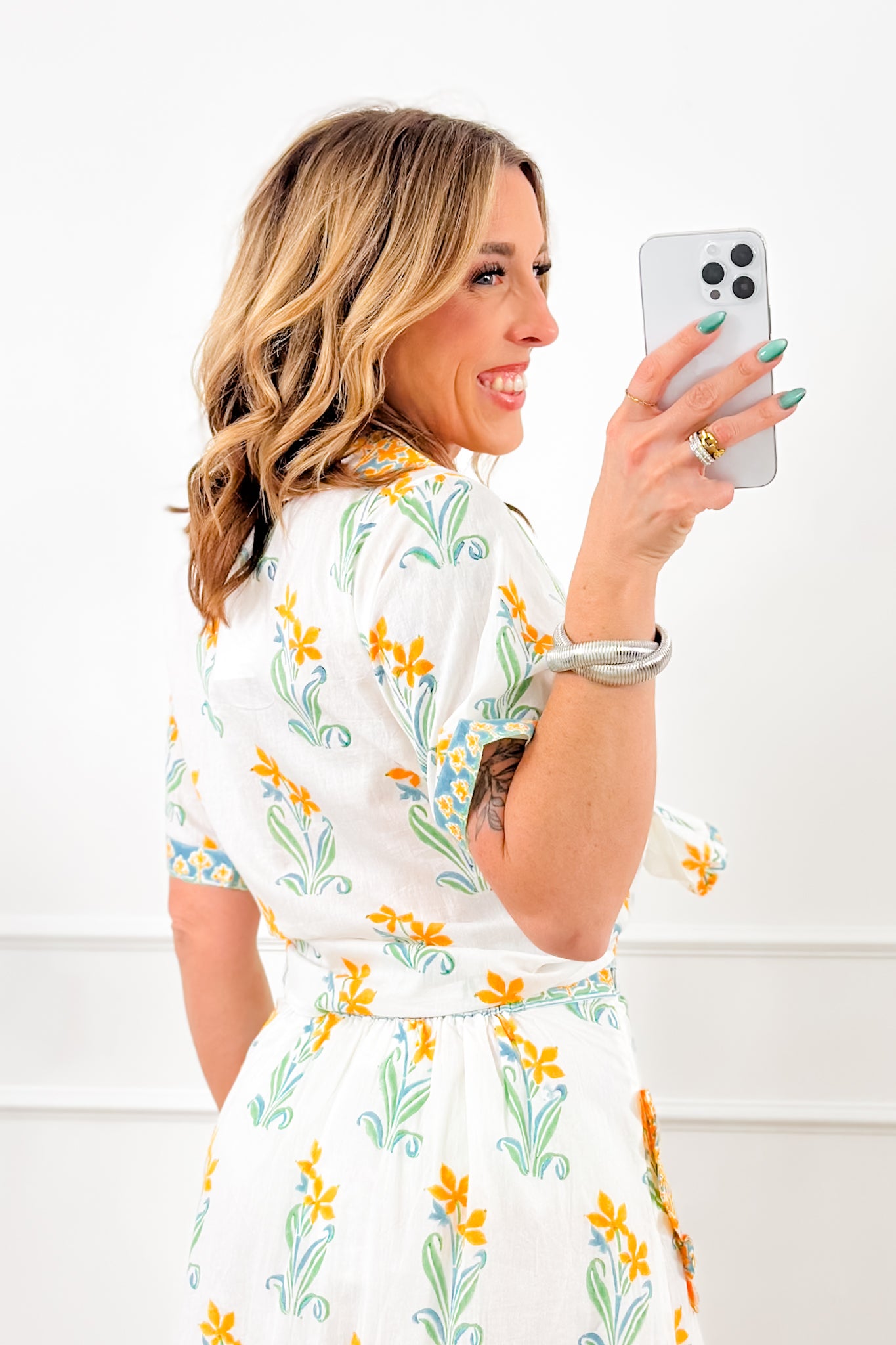 POL Floral Print Short Sleeve Button Up Blouse