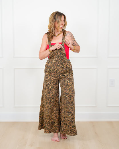 Plus/Reg Leopard Print Wide Leg Overall