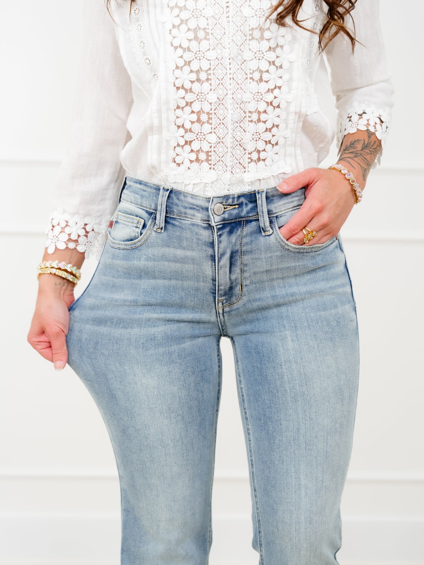 Judy Blue Mid Rise Medium Wash Multiple Inseam Flare Jeans with Slit