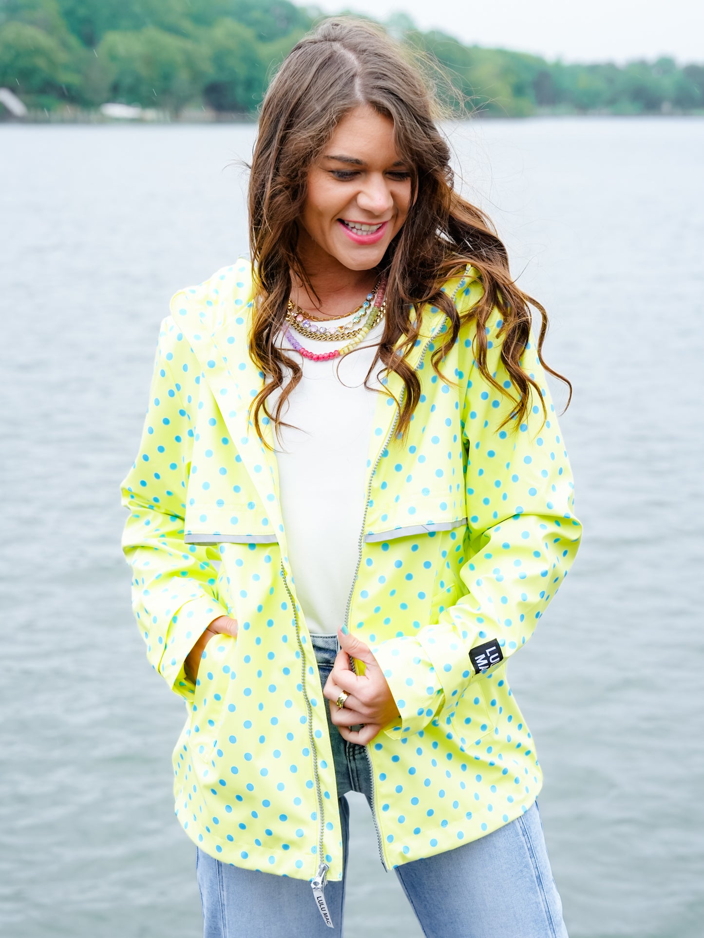 Lulu Mac Polka Dot Long Sleeve Zip Up Hooded Jacket