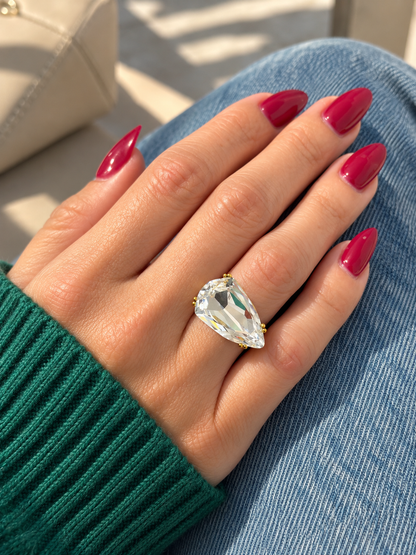 Crystal Teardrop 18k Gold Plated Ring