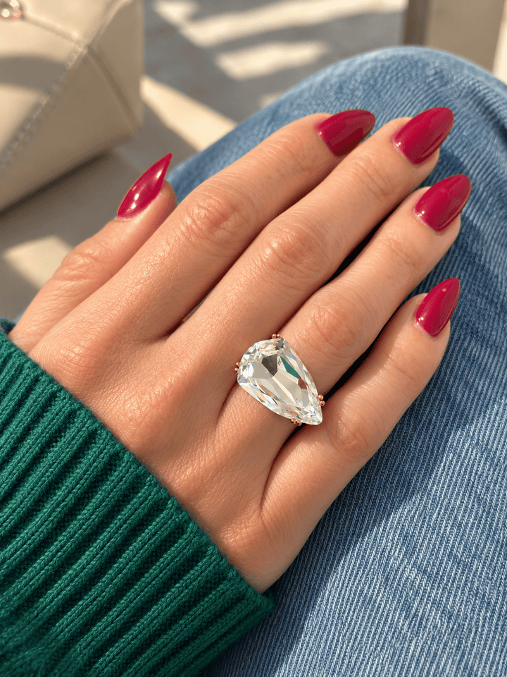 Crystal Teardrop 18k Gold Plated Ring - Freckled Poppy