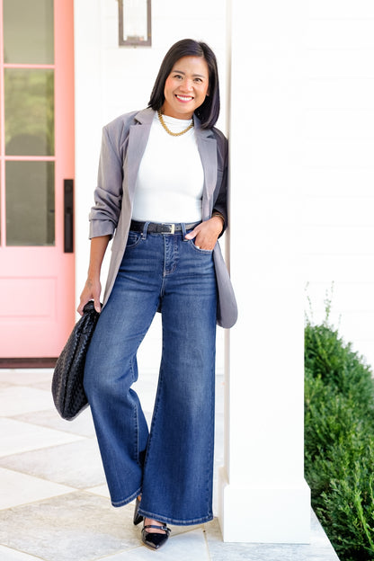 Risen The Opalite High Rise Dark Wash Tummy Control Palazzo Jeans