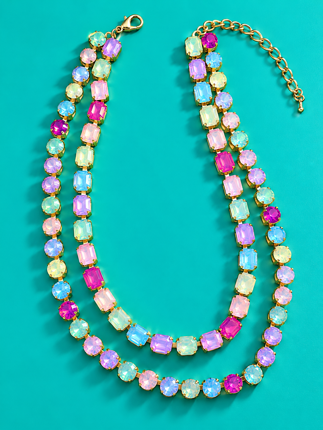 Rainbow Bright Candy-Colored Layered Gemstone Necklace - Freckled Poppy