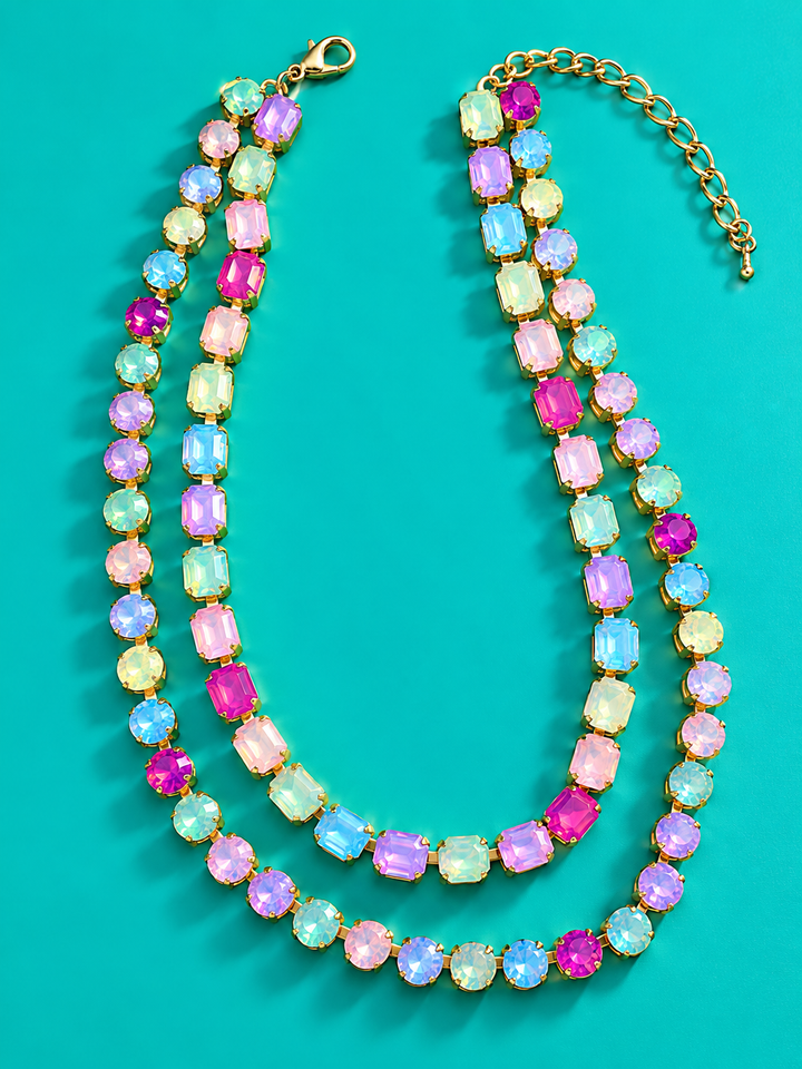 Rainbow Bright Candy-Colored Layered Gemstone Necklace - Freckled Poppy