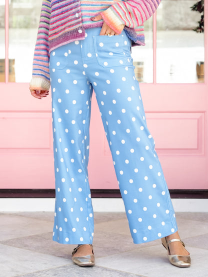 Plus/Reg Polka Dot High Waist Wide Leg Pants