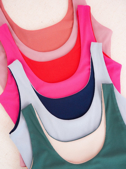 Plus/Reg Sleeveless Ribbed Knit Reversible Bodysuit (Multiple Colors)