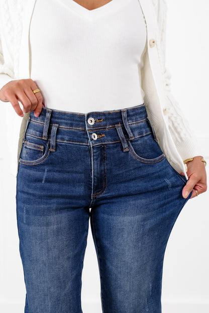 Special A High Rise Dark Wash Dad Jeans with Double Waist Detail