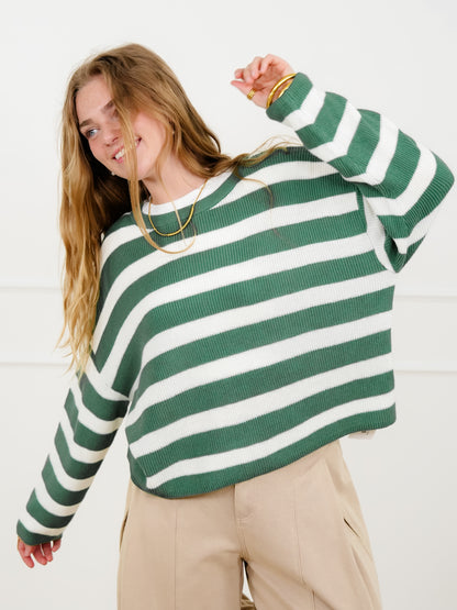 Knit Stripe Long Sleeve Pullover Sweater