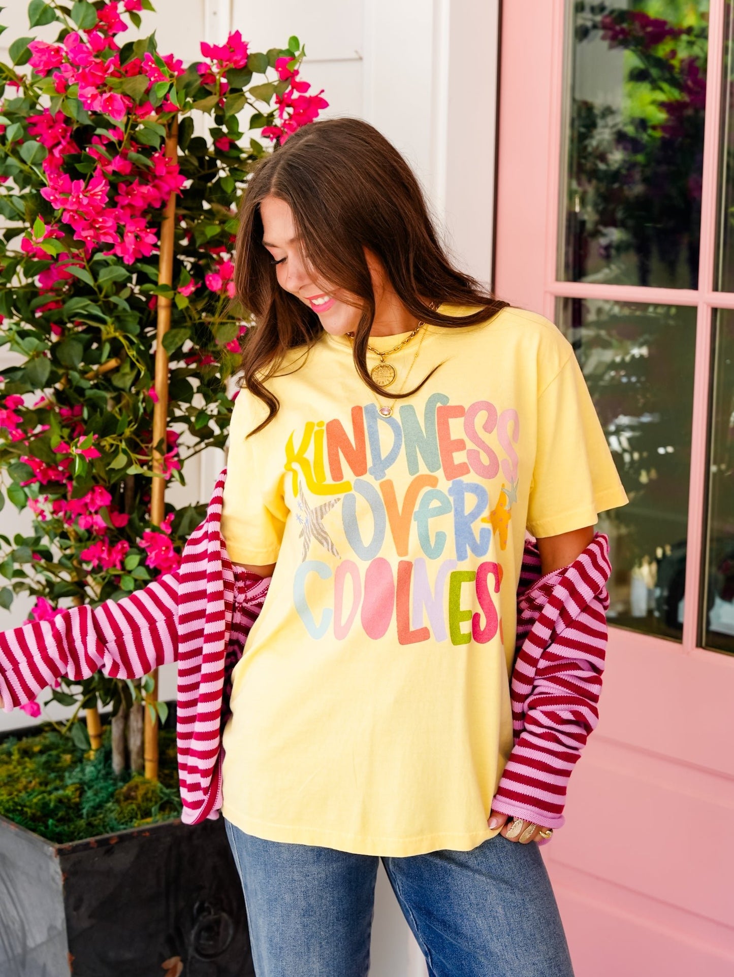 Plus/Reg Short Sleeve "Kindness Over Coolness" Graphic Tee - Freckled Poppy