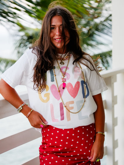 Plus/Reg Short Sleeve It's A Good Life Colorful Graphic Tee - Freckled Poppy