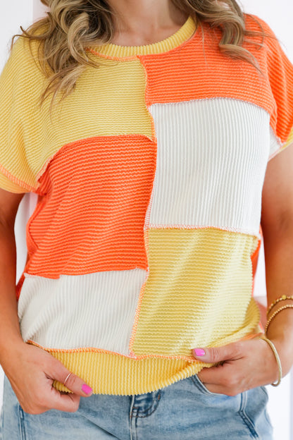 Plus/Reg Urban Ribbed Color Block Short Sleeve Top