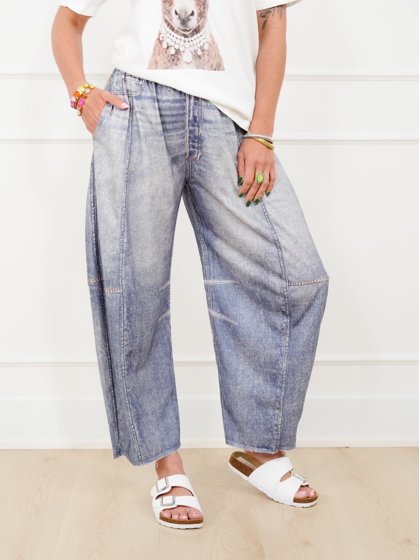 Restock! Plus/Reg Acid Print Elastic Waist Barrel Pants