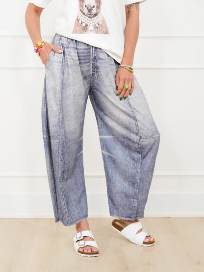 Restock! Plus/Reg Acid Print Elastic Waist Barrel Pants