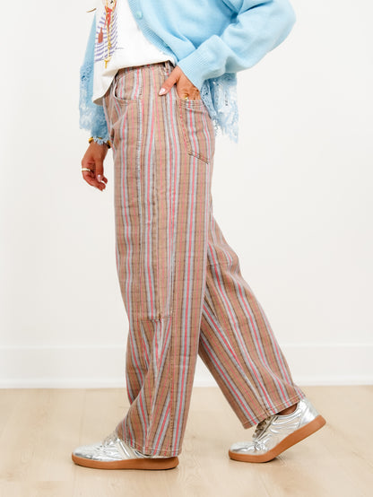Vintage Wash Plaid Print Barrel Leg Pants