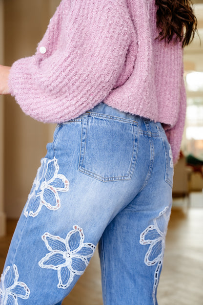 Floral Embroidered Straight Leg Jeans