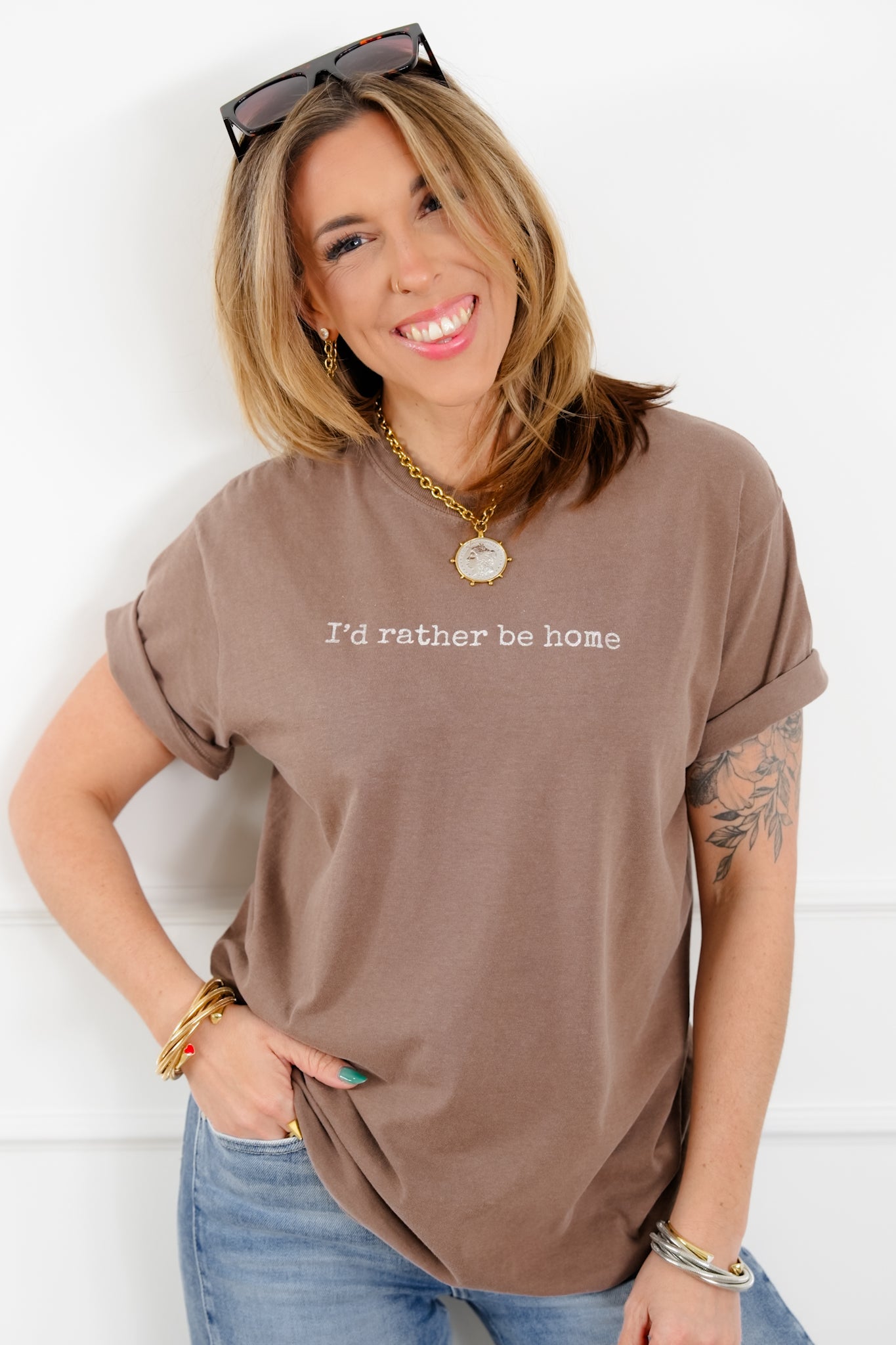 Plus/Reg Short Sleeve "I'd Rather Be Home" Graphic Tee