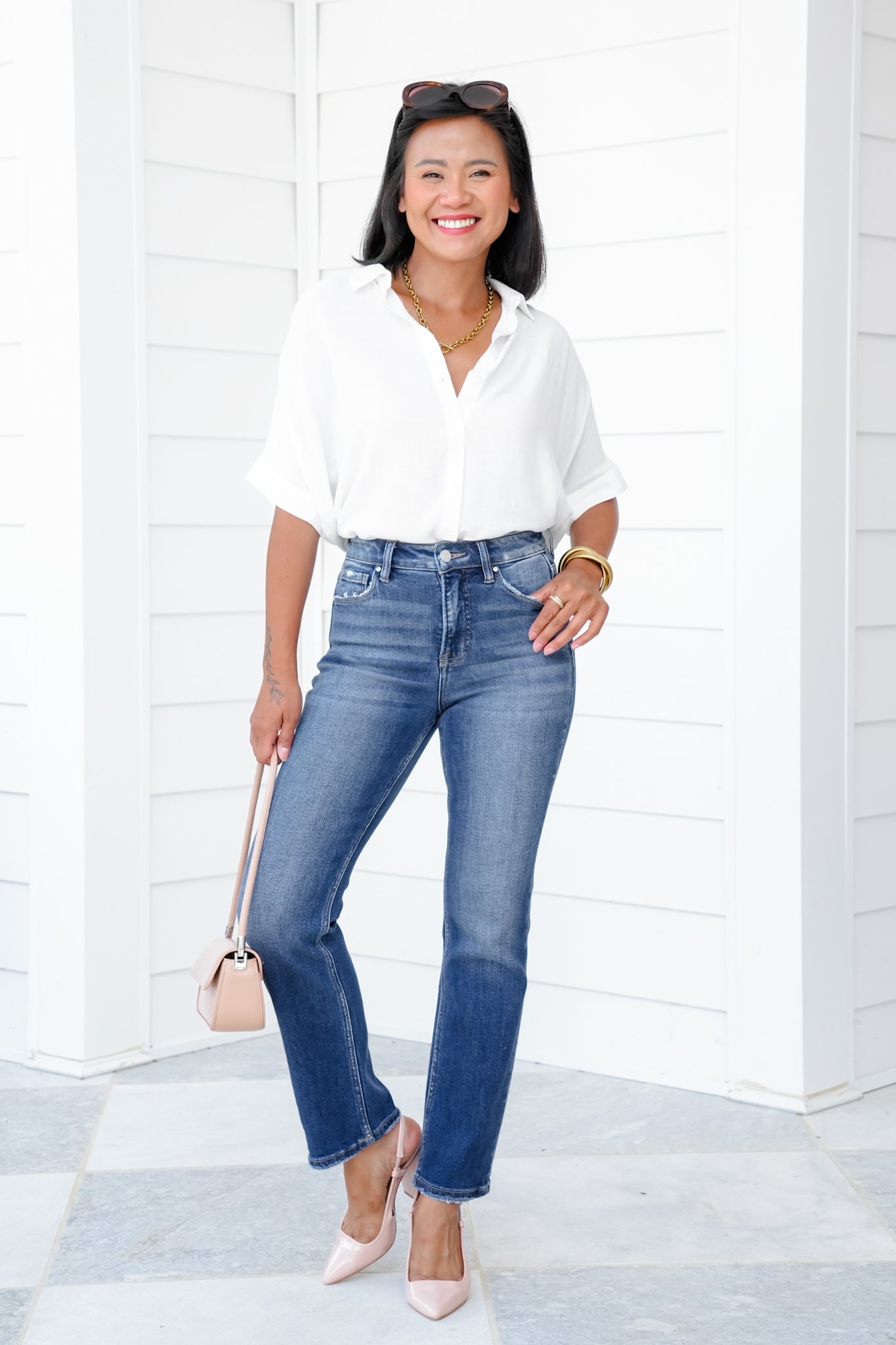 Risen High Rise Dark Wash Tummy Control Crop Straight Leg Jeans