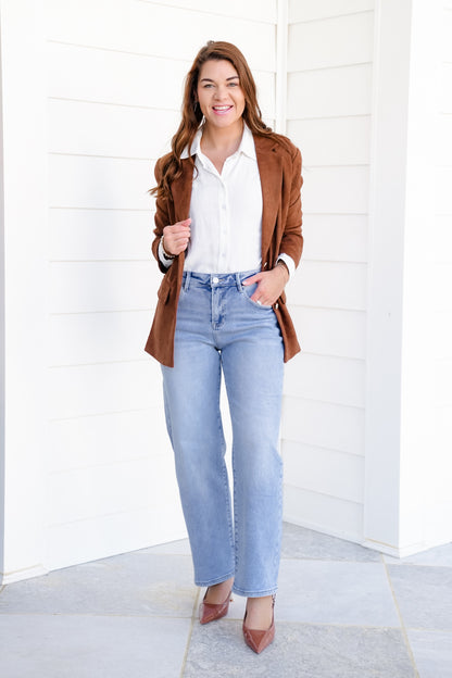 Risen High Rise Light Wash Cuffed Barrel Jeans