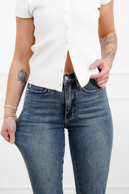 Judy Blue High Rise Medium Wash Tummy Control Kick Flare Jeans