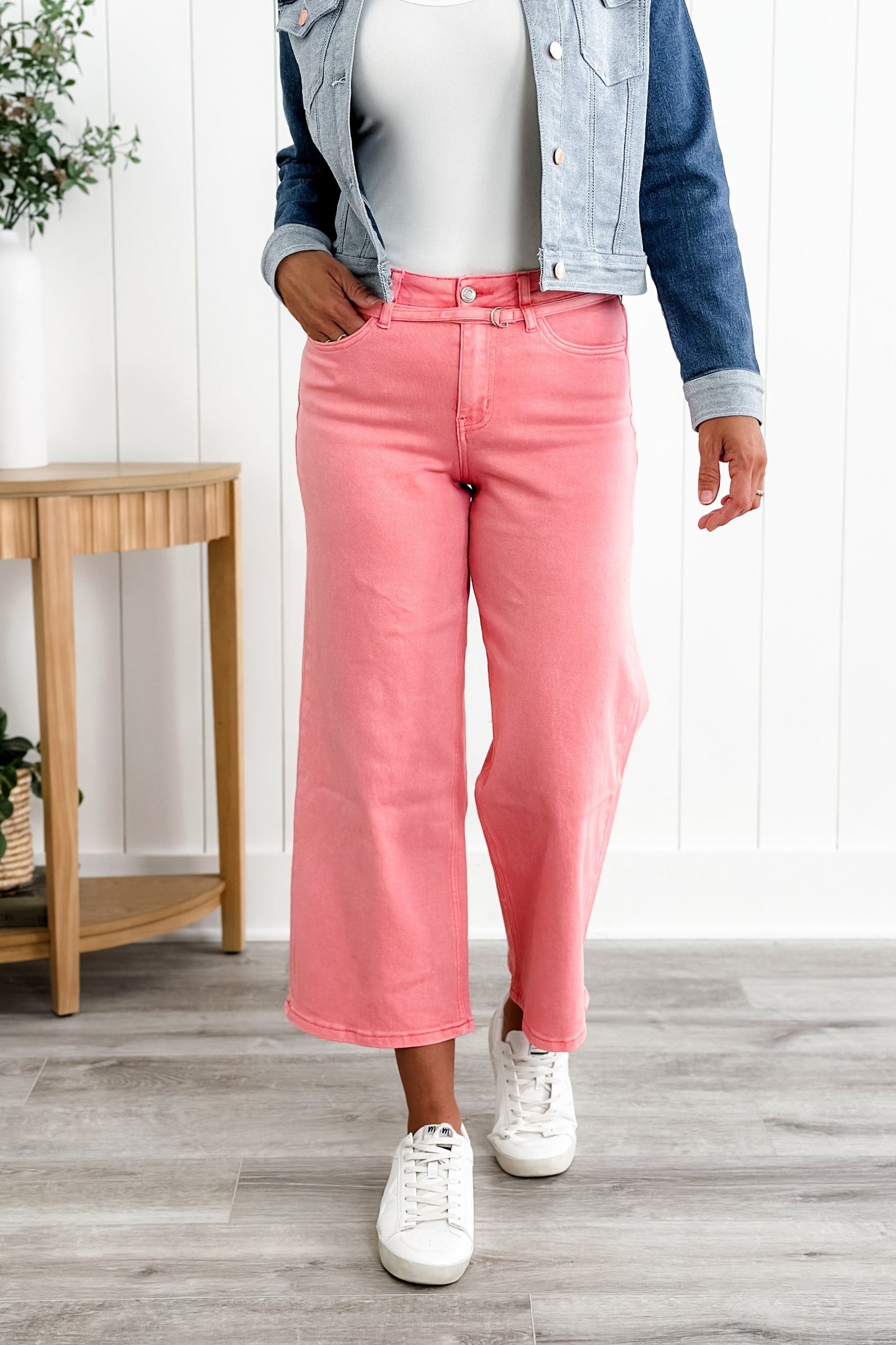 Vervet High Rise Blush Wide Leg Jeans With Belt