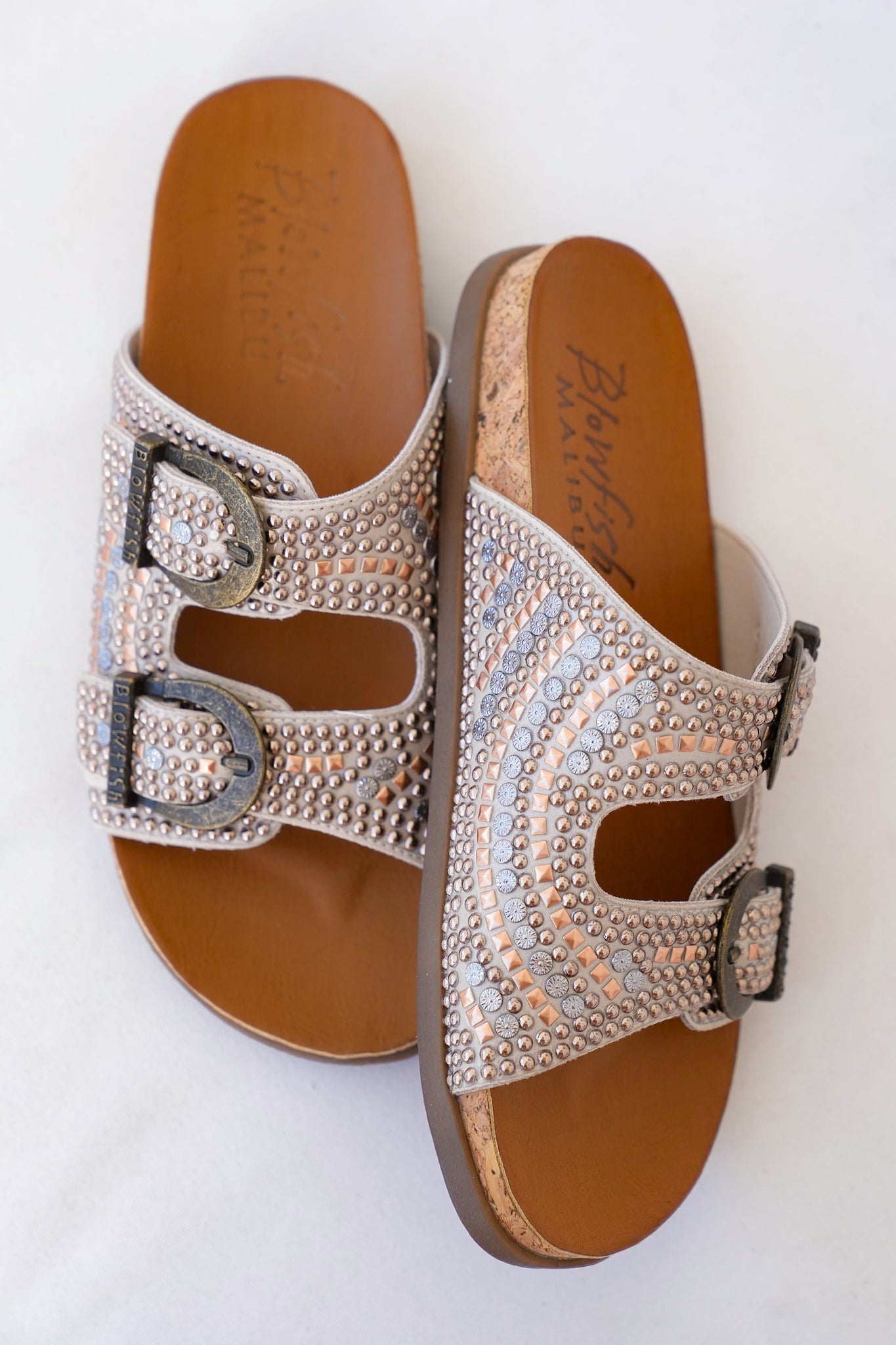 Blowfish Studded Cork Slide Sandals with Adjustable Buckle Detail