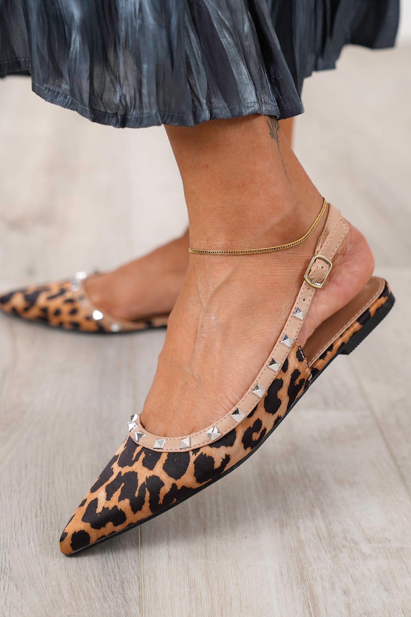 Restock! Studded Slingback Flat with Adjustable Ankle Strap