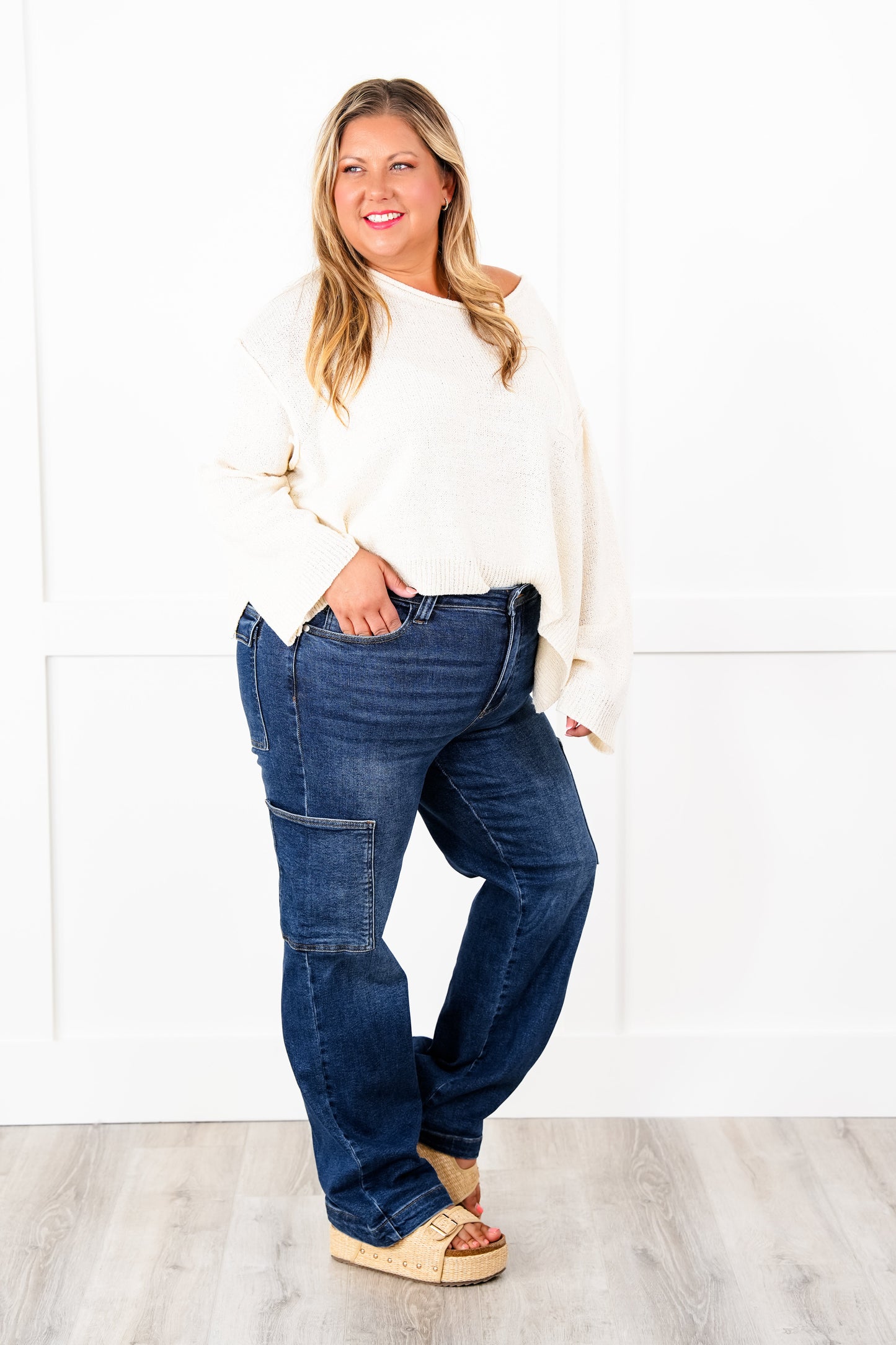 Judy Blue Hot Mess High Rise Dark Wash Cargo Wide Leg Jeans