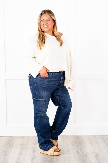Judy Blue Hot Mess High Rise Dark Wash Cargo Wide Leg Jeans