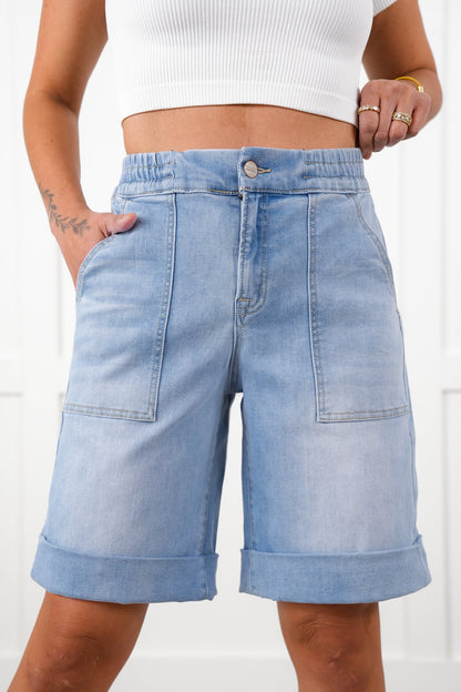 Mica Light Wash Cuffed Hem Shorts