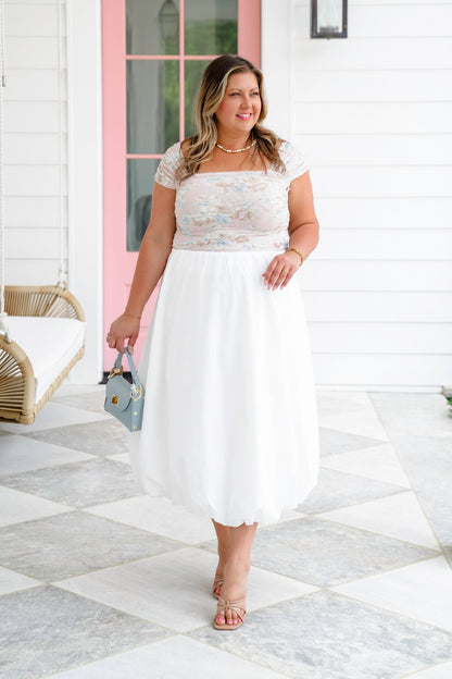 Floral Mesh Square Neck Top with Clinched Detail
