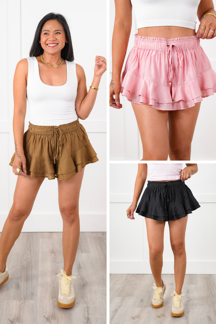 Elastic Waist Tiered Ruffled Shorts