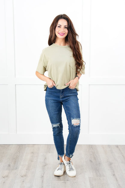 Short Sleeve Cropped Knit Top With Raw Edge Detail