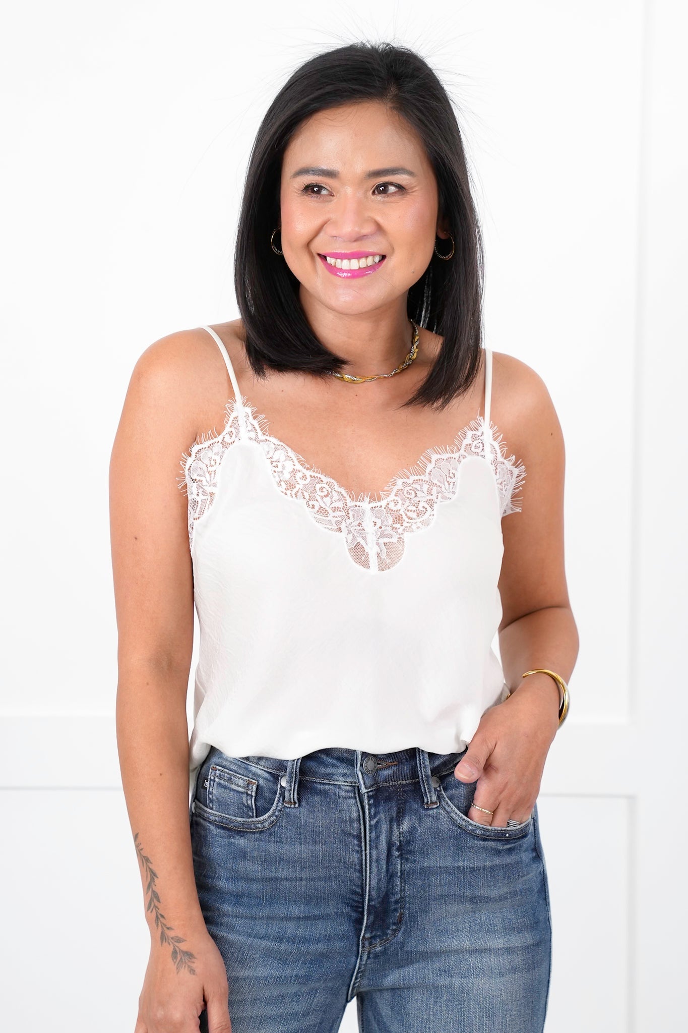 Restocks! Satin Cami Top with Lace Detail