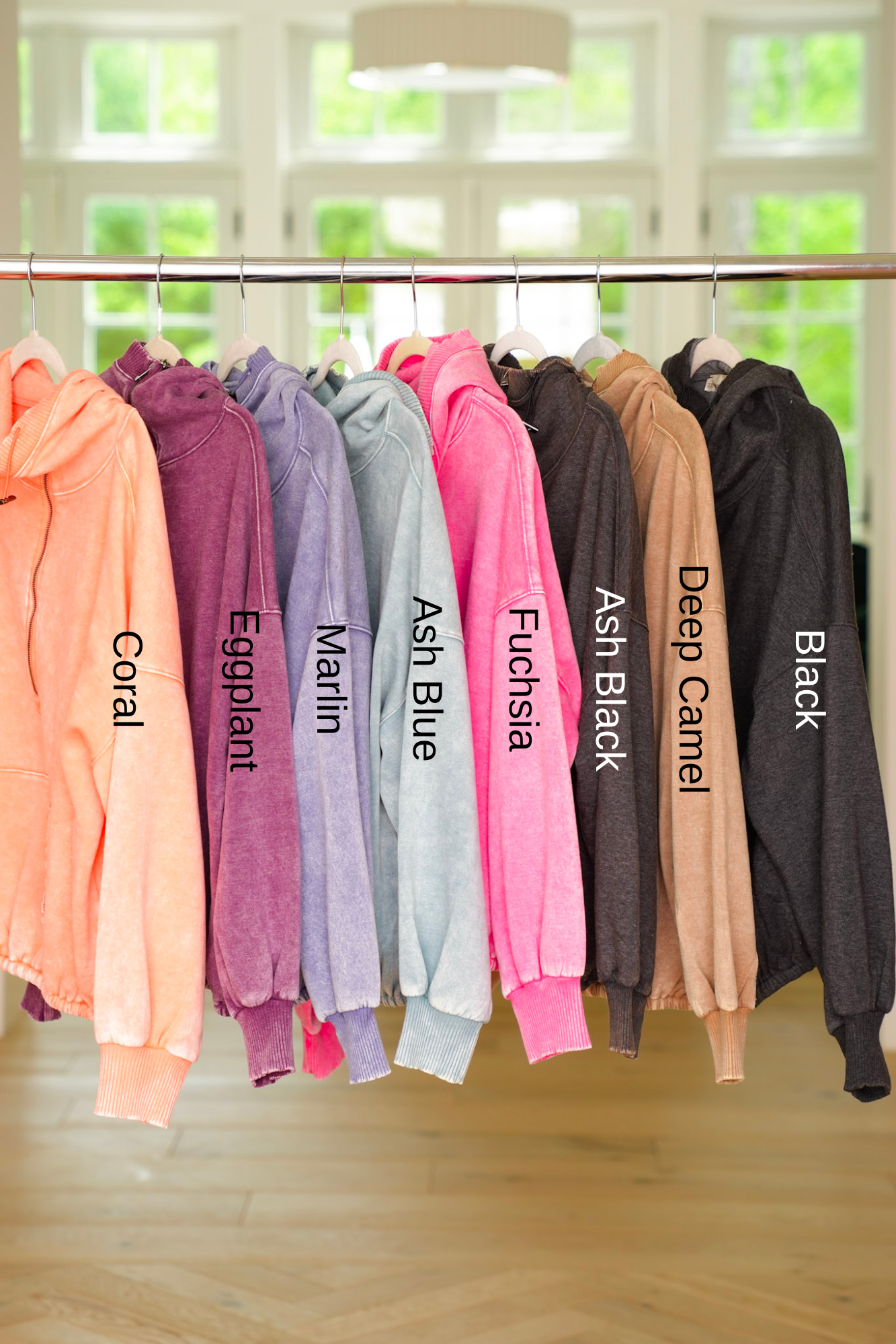 Door Buster! Washed Drawstring Hem Half Zip Kangaroo Hoodie