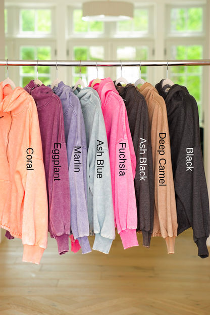 Door Buster! Washed Drawstring Hem Half Zip Kangaroo Hoodie