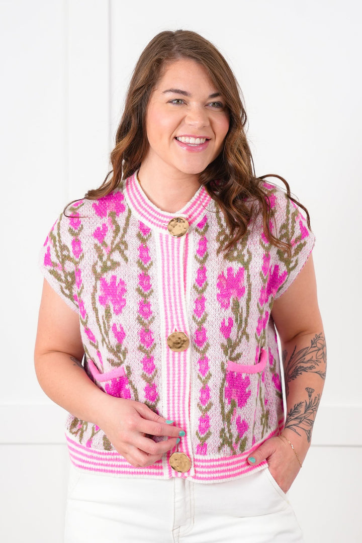 Floral Button Down Sweater Vest