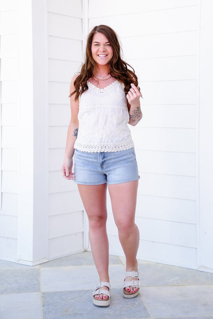 Restock! POL Crochet Tank Top with Embroidery Detail