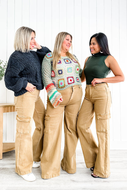 Rise Love you a Latte Mocha High Rise Wide Leg Cargo Jeans