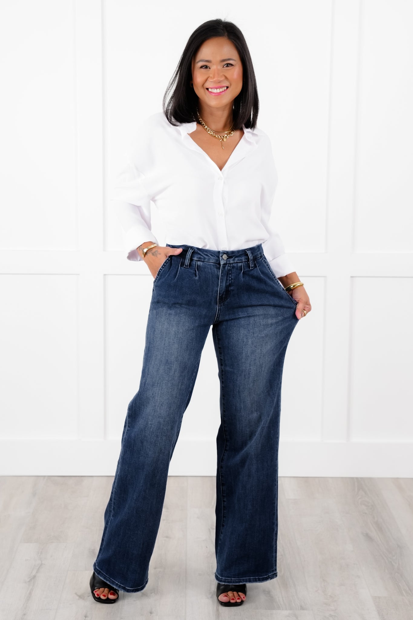 Mica High Rise Dark Wash Wide Leg Jeans