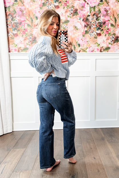 Restock! PETITE Judy Blue My Obsession Dark Wash Mid Rise Tummy Control Classic Straight Leg Jeans