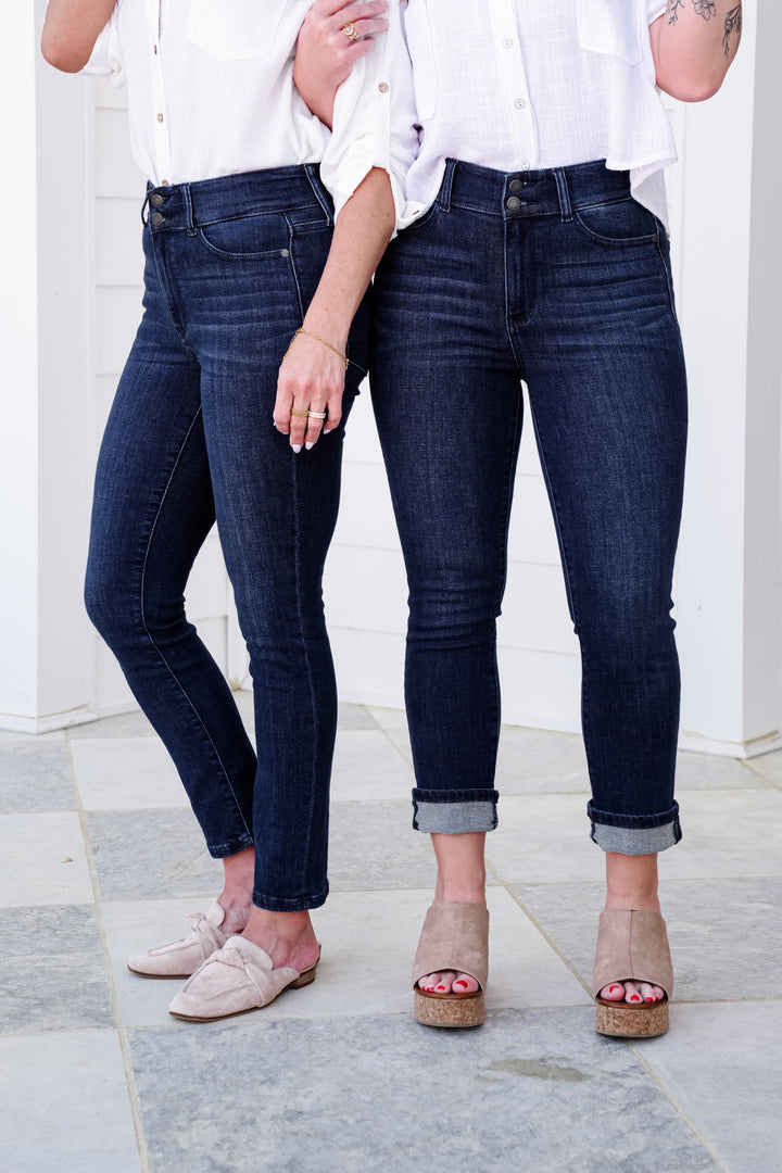 Judy Blue High Rise Dark Wash Double Waist Band Capri