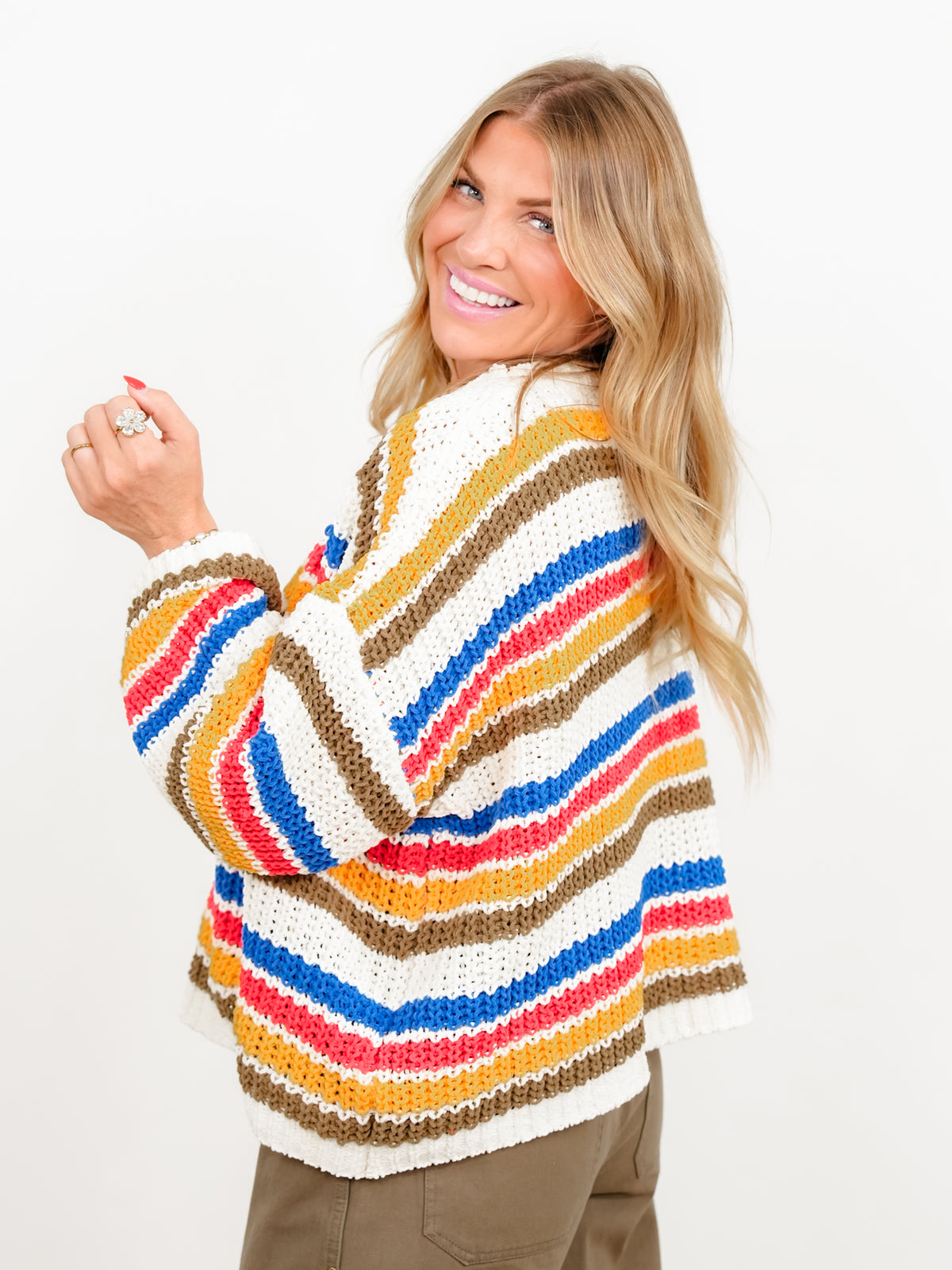 POL Multi Color Stripe Long Sleeve Pullover Sweater